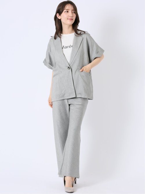 リネン調 シャーク 半袖 ジャケット(セットアップ可能)