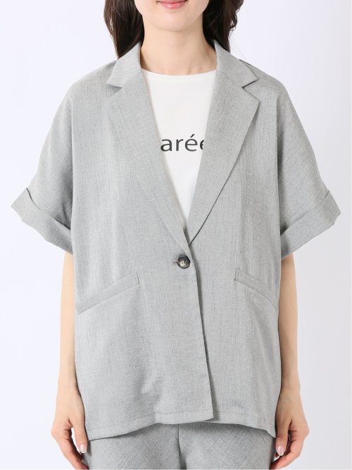 リネン調 シャーク 半袖 ジャケット(セットアップ可能)
