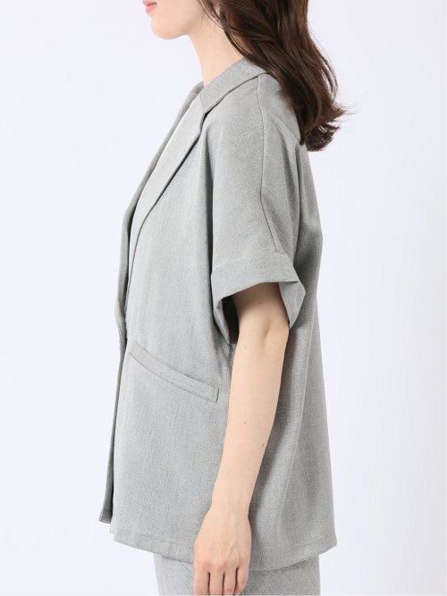 リネン調 シャーク 半袖 ジャケット(セットアップ可能)