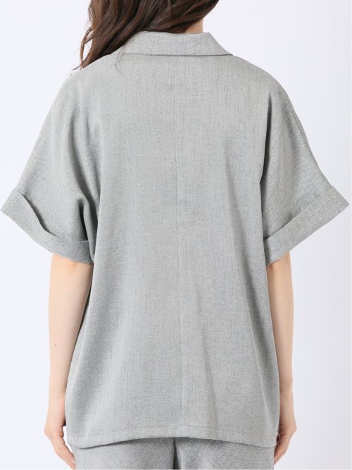 リネン調 シャーク 半袖 ジャケット(セットアップ可能)