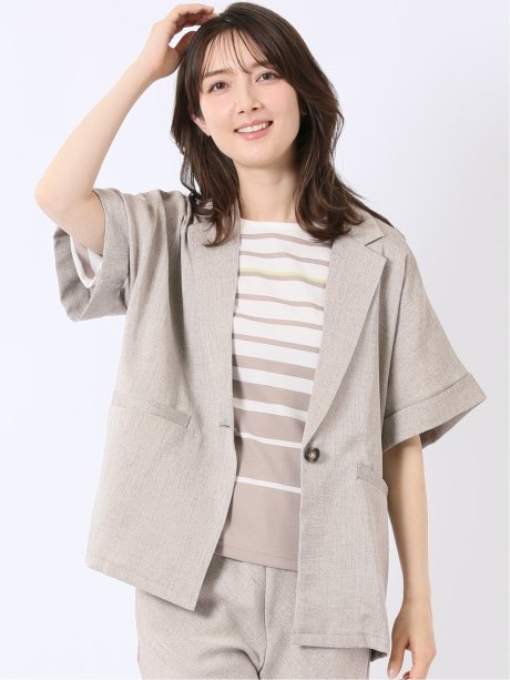 リネン調 シャーク 半袖 ジャケット(セットアップ可能)