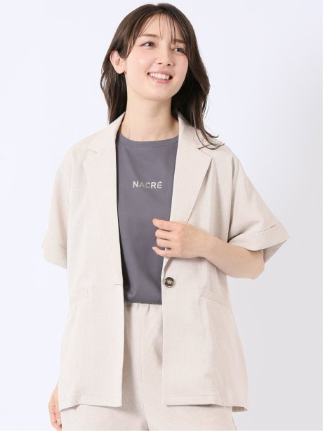 リネン調 シャーク 半袖 ジャケット(セットアップ可能)