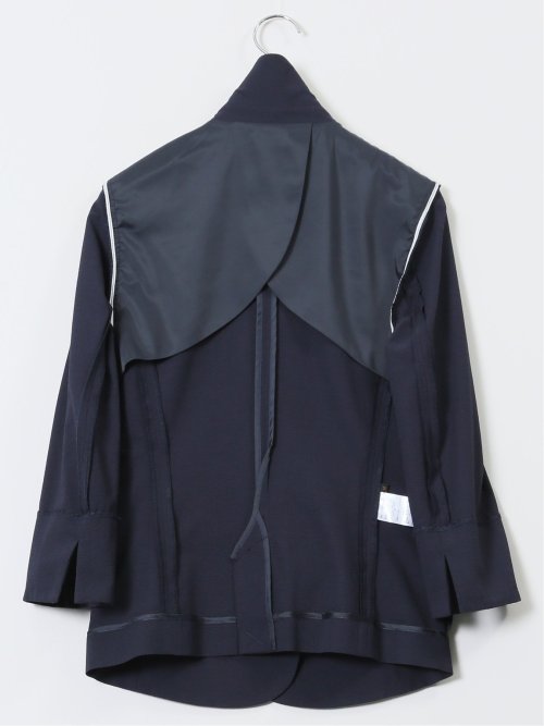 ストレッチウォッシャブル サッカー 1ボタン7分袖ジャケット 紺(セットアップ可能)