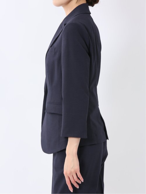 ストレッチウォッシャブル サッカー 1ボタン7分袖ジャケット 紺(セットアップ可能)