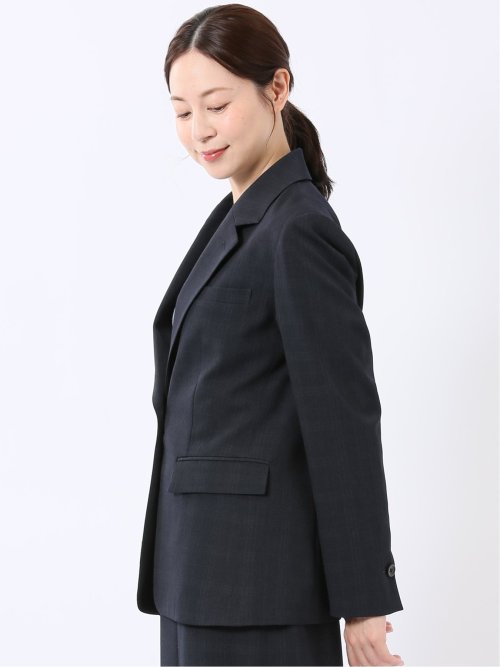ジャケット レディース ビジネス セットアップ可能 ストレッチ ウォッシャブル UV イージーケア 1ボタン リラクシング ウィンドペン 紺