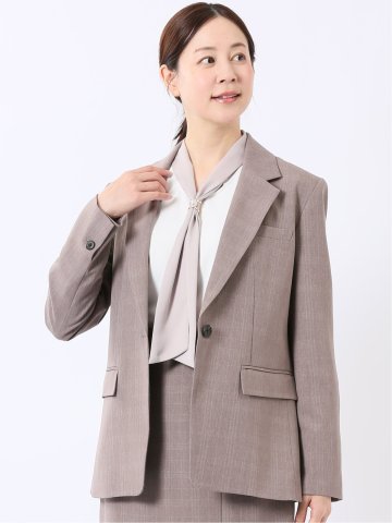ジャケット レディース ビジネス セットアップ可能 ストレッチ ウォッシャブル UV 1ボタン リラクシング ウィンドペン ベージュ