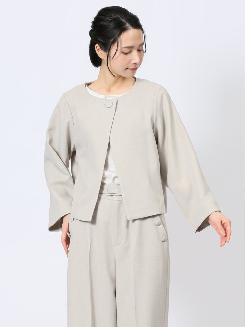 ストレッチウォッシャブル シャーク ノーカラージャケット ベージュ(セットアップ可能)