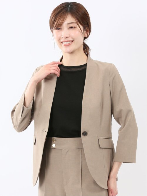 ウェザークロス カラーレス 7分袖ジャケット ベージュ(セットアップ可能)