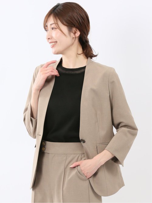 ウェザークロス カラーレス 7分袖ジャケット ベージュ(セットアップ可能)