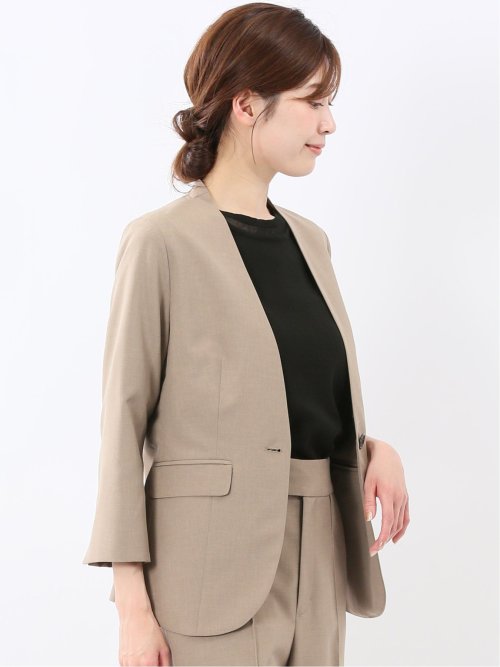 ウェザークロス カラーレス 7分袖ジャケット ベージュ(セットアップ可能)