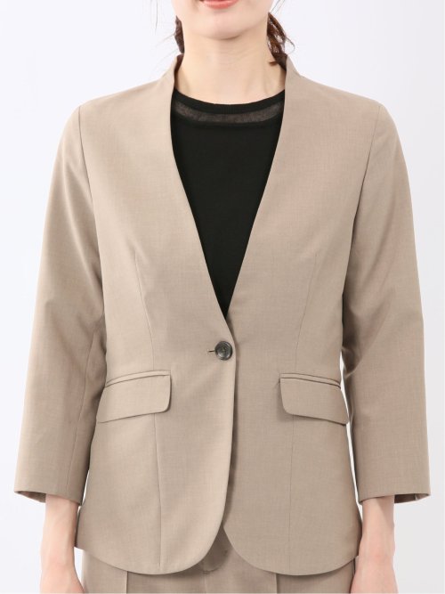 ウェザークロス カラーレス 7分袖ジャケット ベージュ(セットアップ可能)