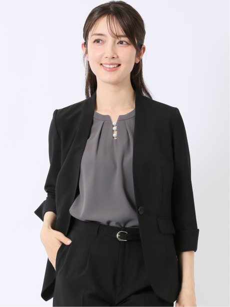 ウェザークロス カラーレス 7分袖ジャケット 黒(セットアップ可能)