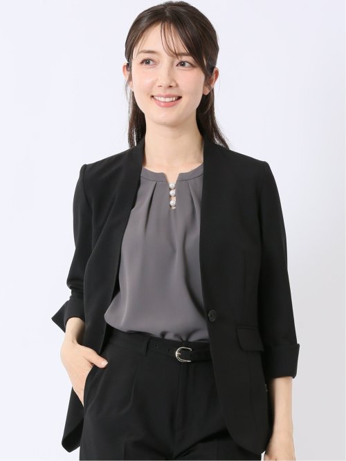 ウェザークロス カラーレス 7分袖ジャケット 黒(セットアップ可能)