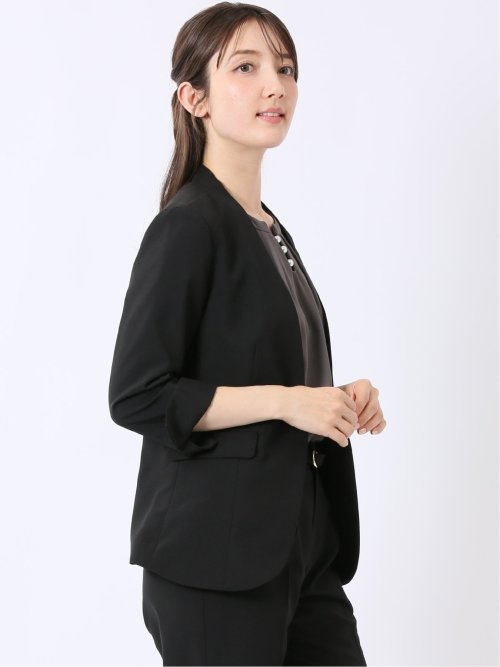 ウェザークロス カラーレス 7分袖ジャケット 黒(セットアップ可能)