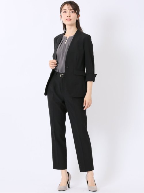 ウェザークロス カラーレス 7分袖ジャケット 黒(セットアップ可能)