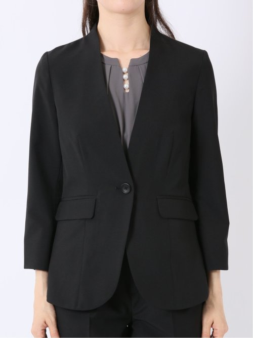 ウェザークロス カラーレス 7分袖ジャケット 黒(セットアップ可能)