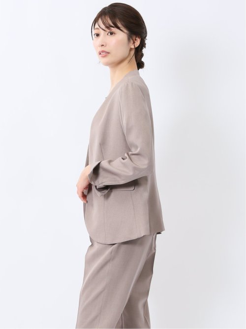 ストレッチウォッシャブル 1ボタン カラーレスジャケット ベージュ(セットアップ可能)