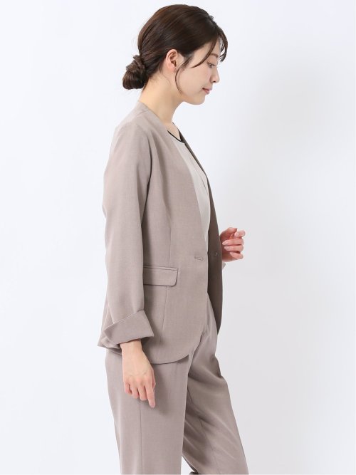 ストレッチウォッシャブル 1ボタン カラーレスジャケット ベージュ(セットアップ可能)