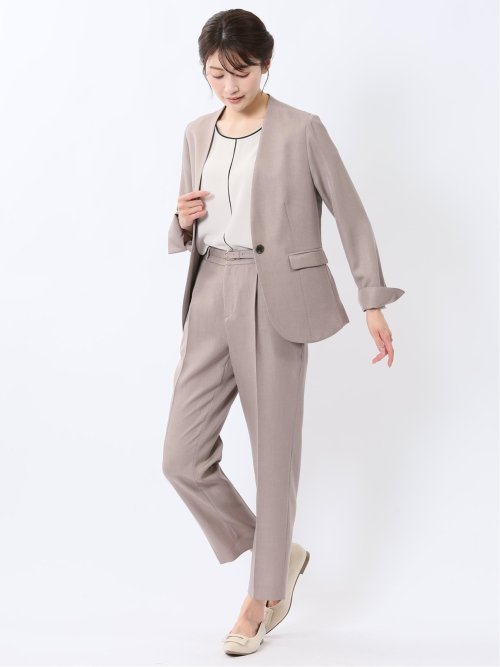 ストレッチウォッシャブル 1ボタン カラーレスジャケット ベージュ(セットアップ可能)