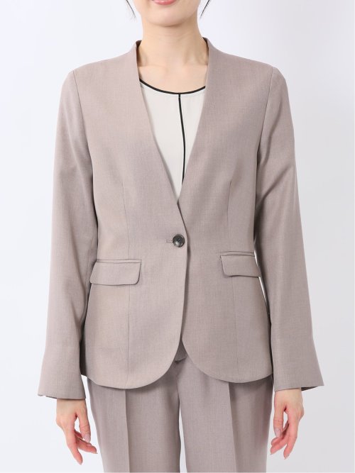 ストレッチウォッシャブル 1ボタン カラーレスジャケット ベージュ(セットアップ可能)