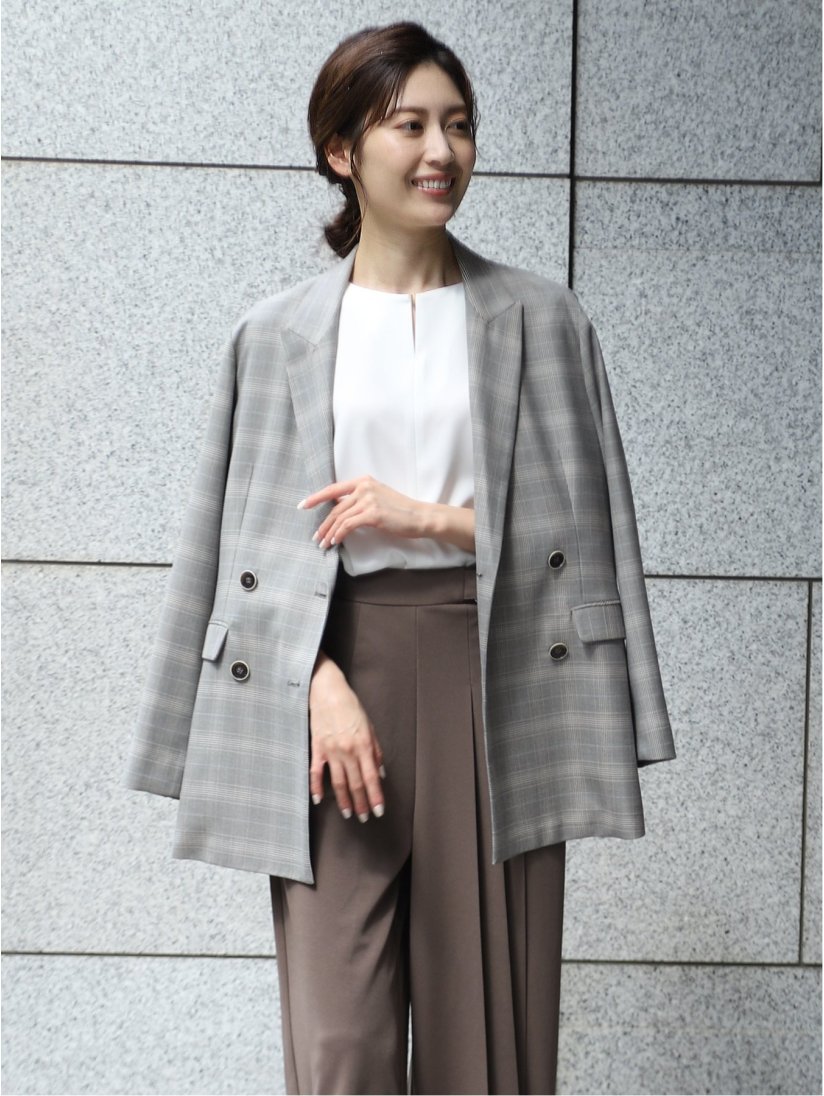 ストレッチウォッシャブル グレンチェック柄 ダブルジャケット  