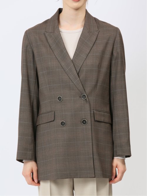ストレッチウォッシャブル グレンチェック柄 ダブルジャケット(セットアップ可能)