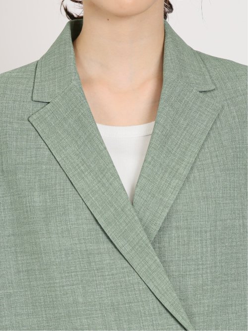 麻調合繊 ショートダブルジャケット(セットアップ可能)(M 60緑