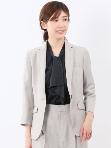 ストレッチ ウォッシャブル 1ボタン 7分袖 ジャケット ライトグレー(セットアップ可能)