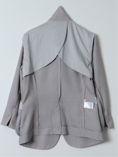 ストレッチ ウォッシャブル 1ボタン 7分袖 ジャケット ライトグレー(セットアップ可能)