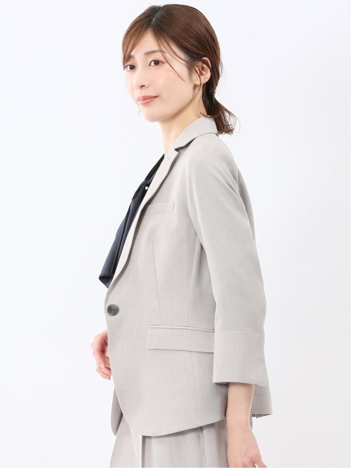 ストレッチ ウォッシャブル 1ボタン 7分袖 ジャケット ライトグレー(セットアップ可能)