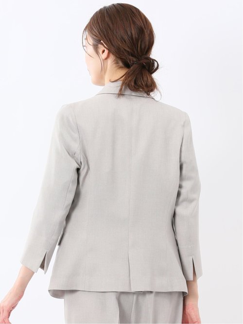 ストレッチ ウォッシャブル 1ボタン 7分袖 ジャケット ライトグレー(セットアップ可能)