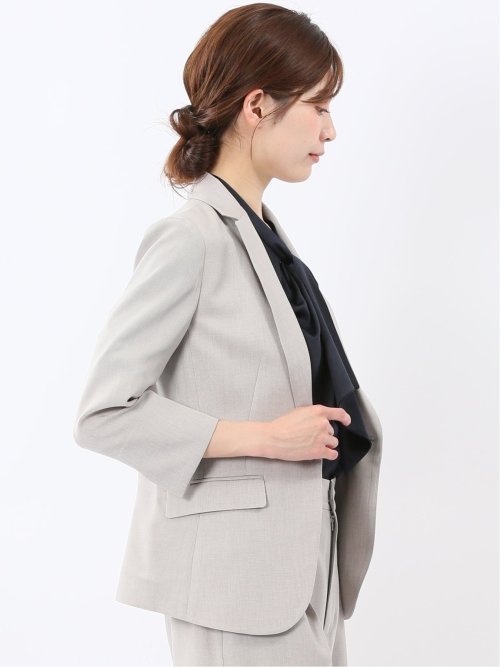 ストレッチ ウォッシャブル 1ボタン 7分袖 ジャケット ライトグレー(セットアップ可能)