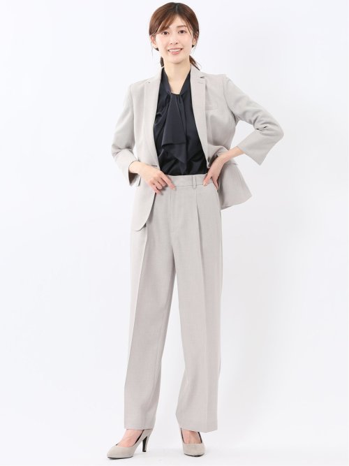 ストレッチ ウォッシャブル 1ボタン 7分袖 ジャケット ライトグレー(セットアップ可能)