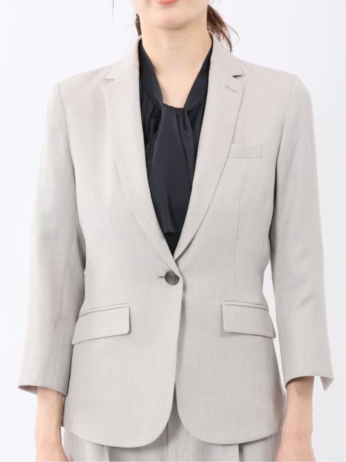ストレッチ ウォッシャブル 1ボタン 7分袖 ジャケット ライトグレー(セットアップ可能)