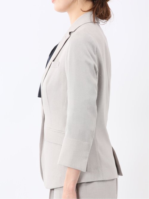ストレッチ ウォッシャブル 1ボタン 7分袖 ジャケット ライトグレー(セットアップ可能)
