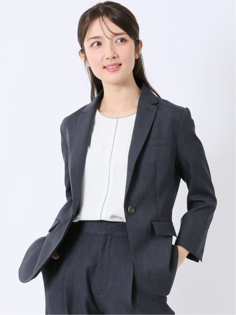 ストレッチ ウォッシャブル 1ボタン 7分袖 ジャケット 紺(セットアップ可能)