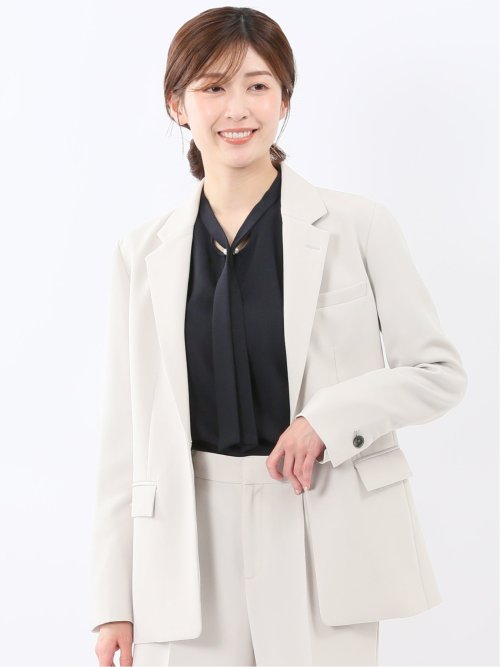 綿麻ライク 1ボタン7分袖ジャケット ベージュ(セットアップ可能)(S 33