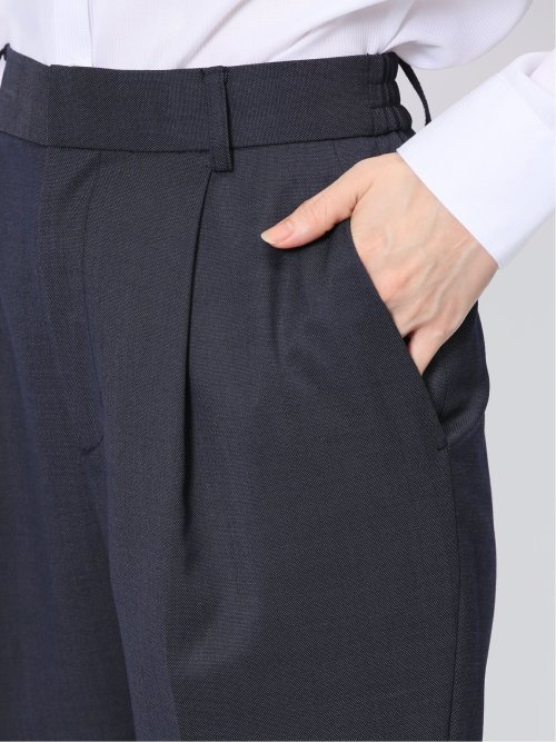 ストレッチウォッシャブル ウール混 テーパードパンツ 紺(セットアップ可能)