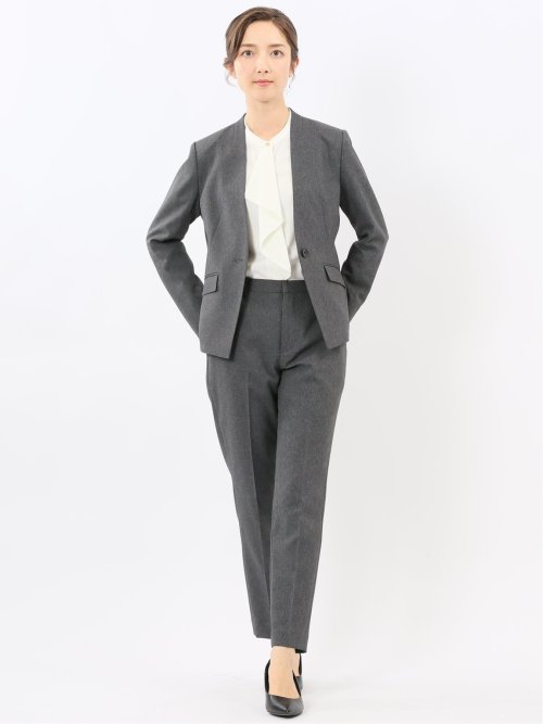 ストレッチウォッシャブル ウール調 テーパードパンツ グレー(セットアップ可能)