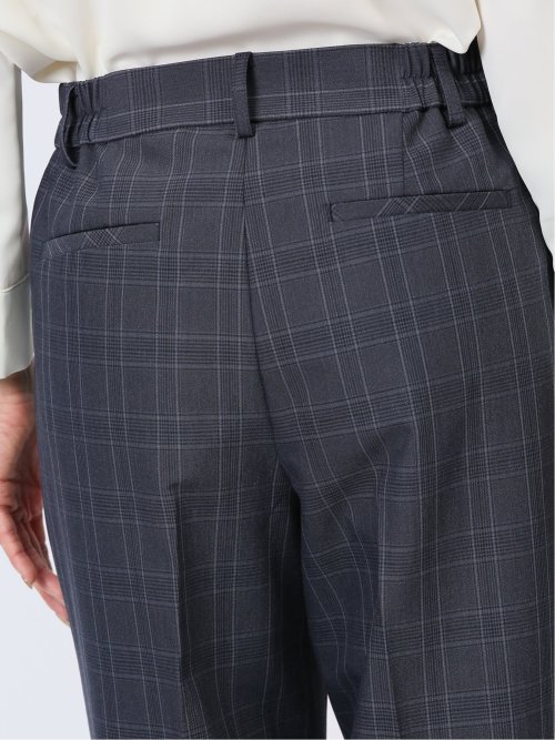 DELEGANT チェック柄 ワイドパンツ 紺(セットアップ可能)(S 75紺