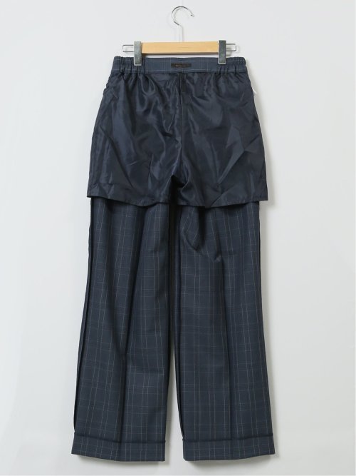 DELEGANT チェック柄 ワイドパンツ 紺(セットアップ可能)(S 75紺