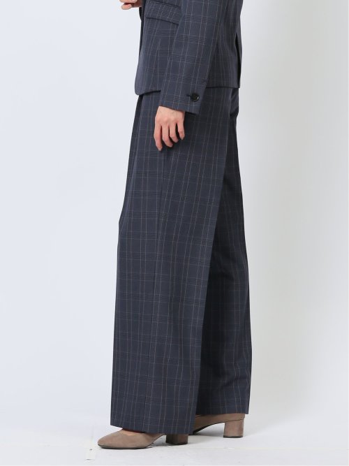 DELEGANT チェック柄 ワイドパンツ 紺(セットアップ可能)(S 75紺