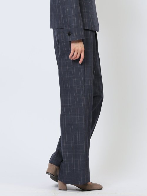 DELEGANT チェック柄 ワイドパンツ 紺(セットアップ可能)