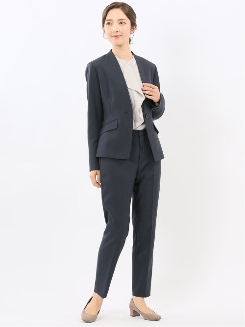 ストレッチウォッシャブル ウール調 テーパードパンツ 紺(セットアップ可能)