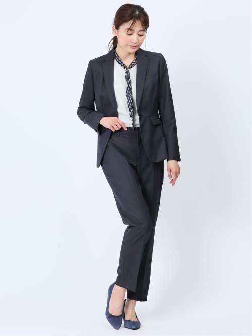 ウール混インディゴ調 テーパードパンツ(セットアップ可能)