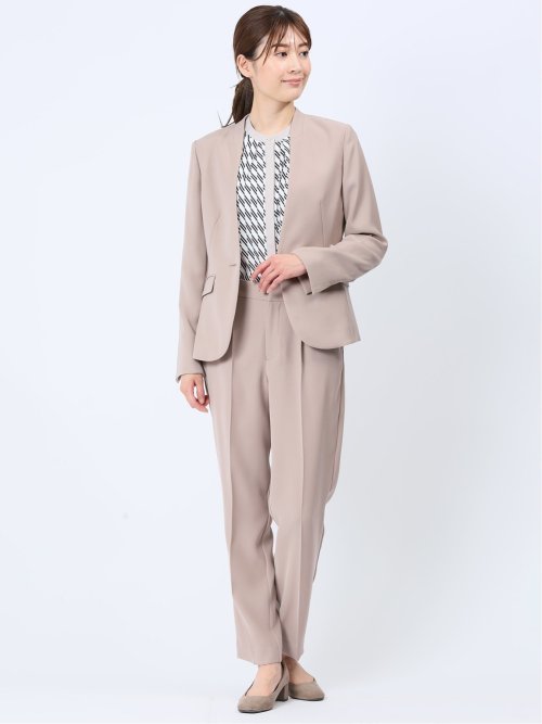 ストレッチウォッシャブル テーパードパンツ 茶(セットアップ可能)