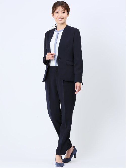 ストレッチウォッシャブル テーパードパンツ 紺(セットアップ可能)