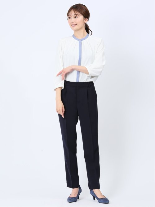 ストレッチウォッシャブル テーパードパンツ 紺(セットアップ可能)