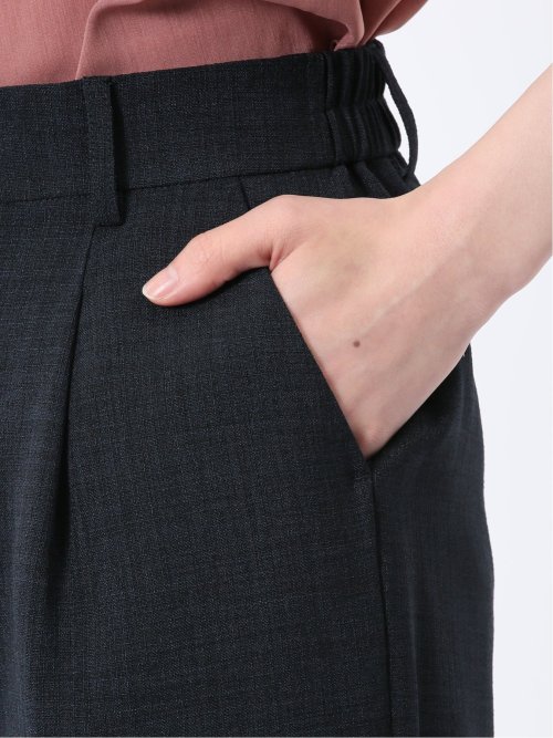 麻調合繊 セミワイドパンツ 紺(セットアップ可能)