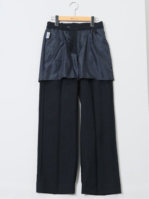 麻調合繊 セミワイドパンツ 紺(セットアップ可能)